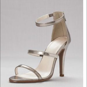 Triple-Strap Metallic Stiletto Sandals
